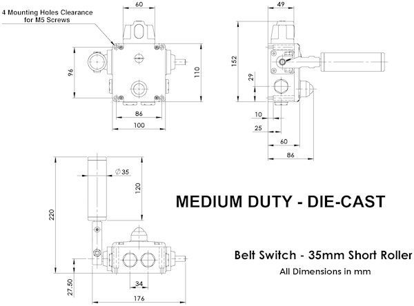 Belt Alignment Switch (Die-Cast, Heavy Duty, 50mm Diameter with 170mm Length Roller)