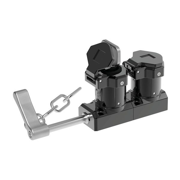 Trapped Key Spring Handle Interlock with Dual Key and Chain